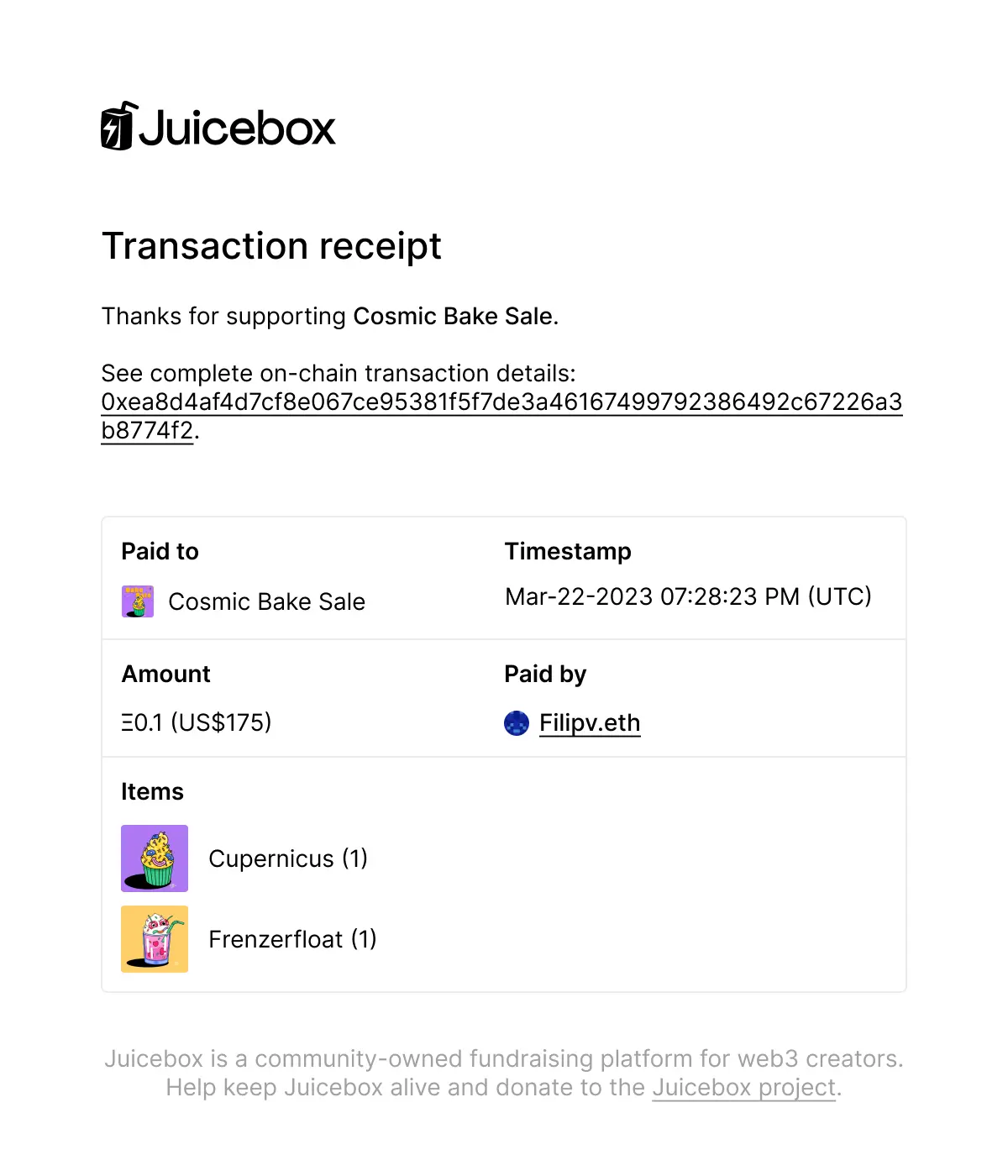 transaction receipt