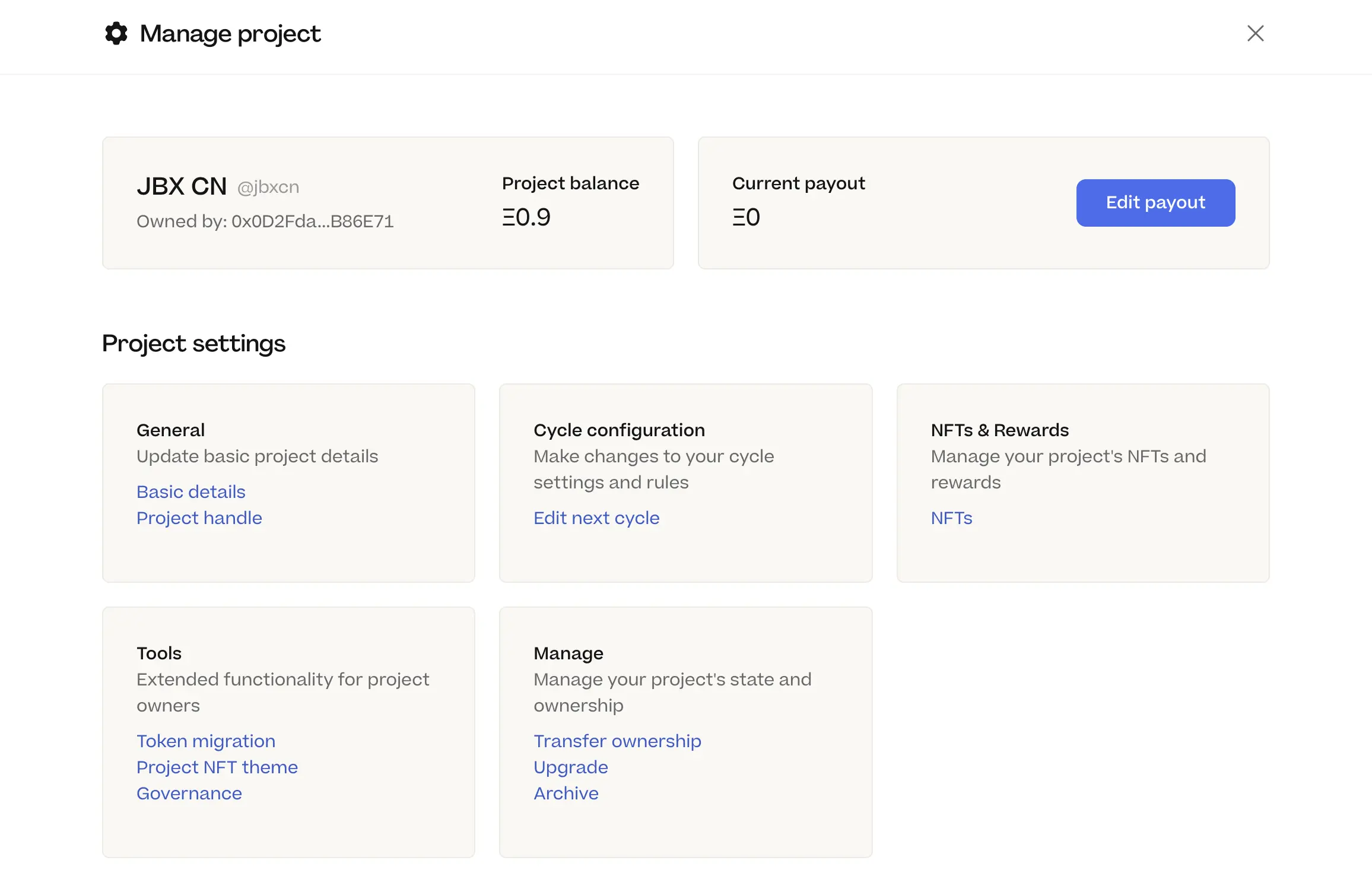 Delegation page on project settings home