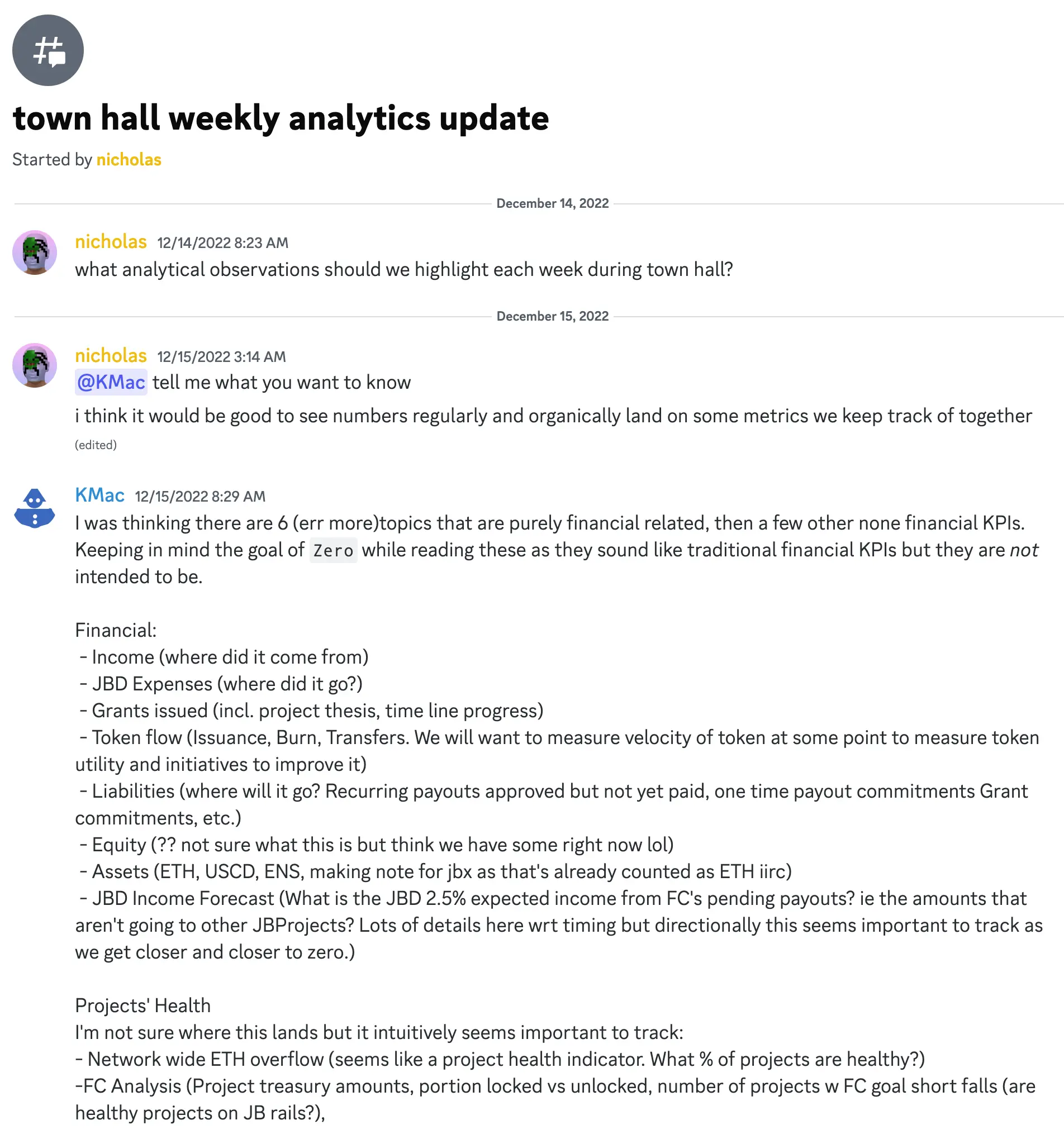 town hall analytic update discussion