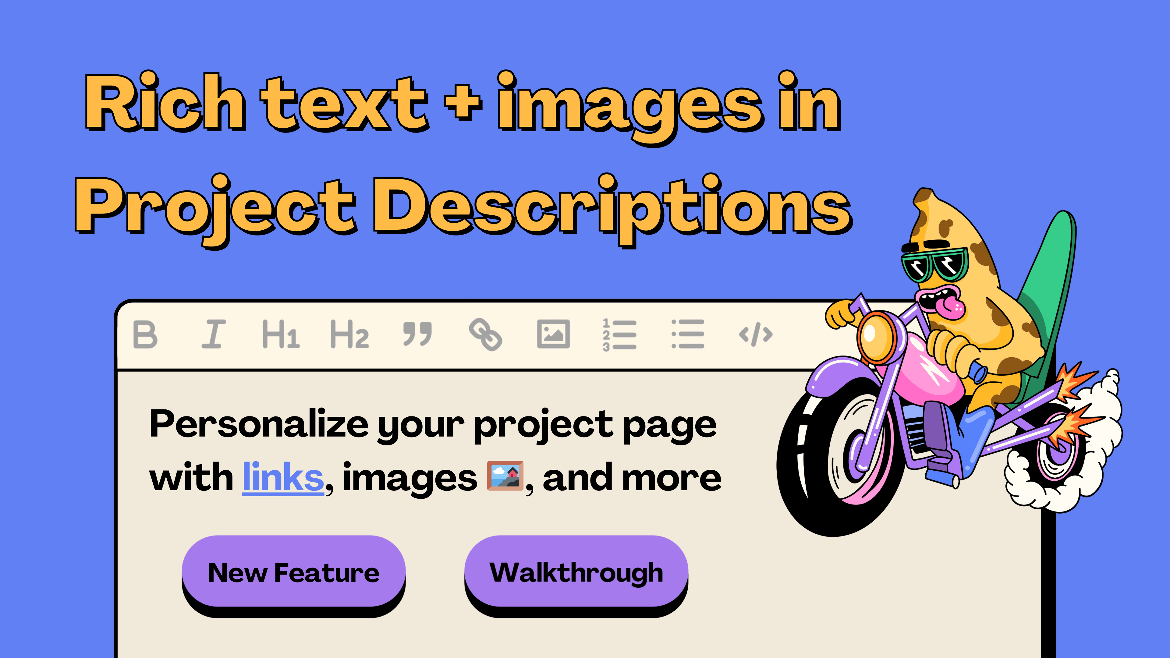 Banner image showing new rich text editor on Juicebox