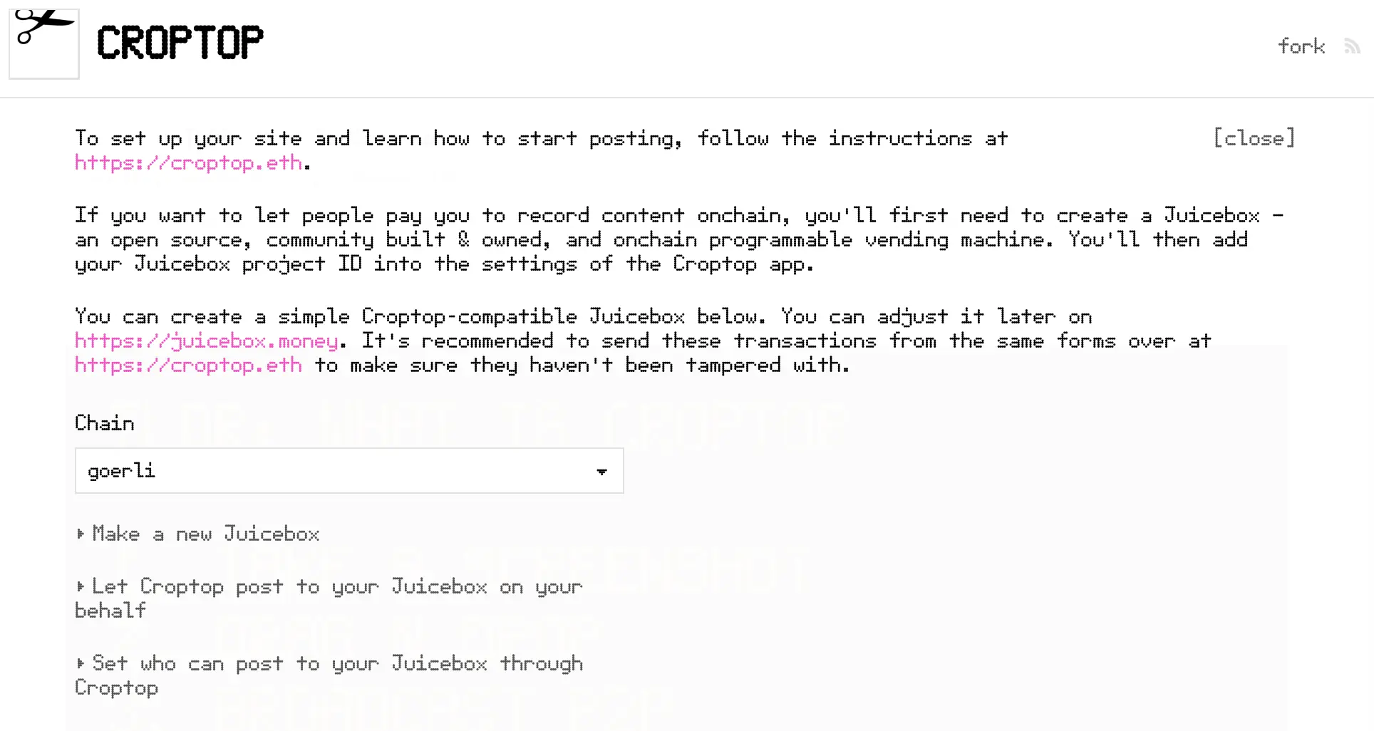 Croptop instructions for people to fork this fundraising solution