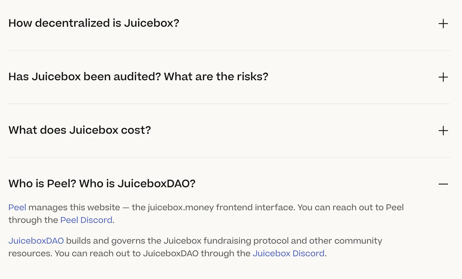 Updated FAQ section on Juiebox website