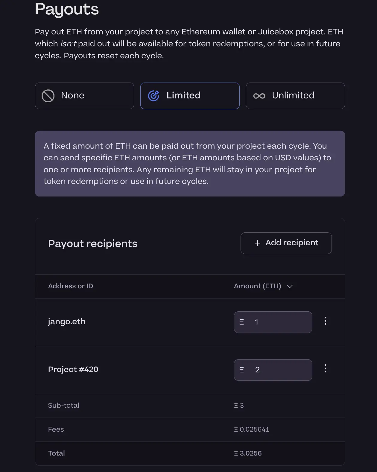 Payouts setting with new payout table