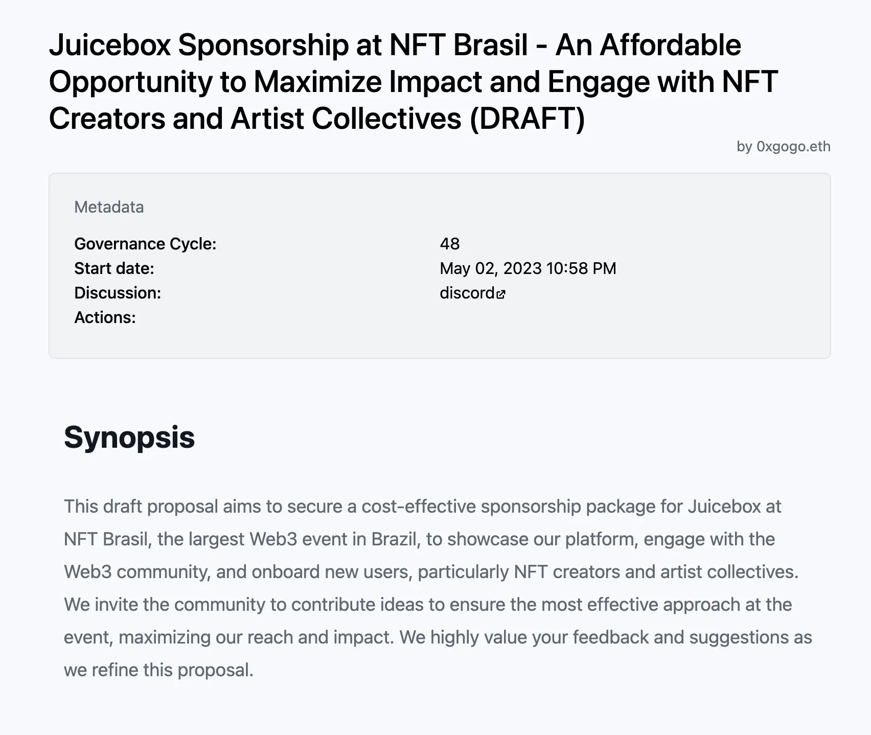 NFT Brazil proposal