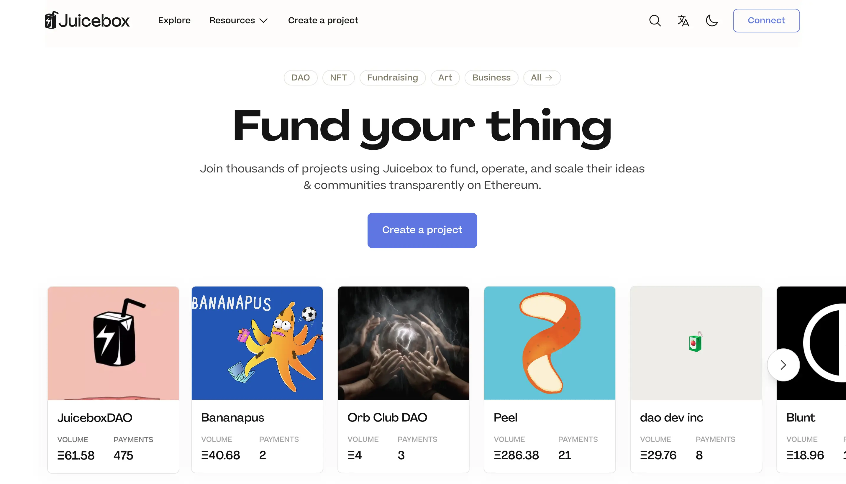 Fund your thing hero section on juicebox.money