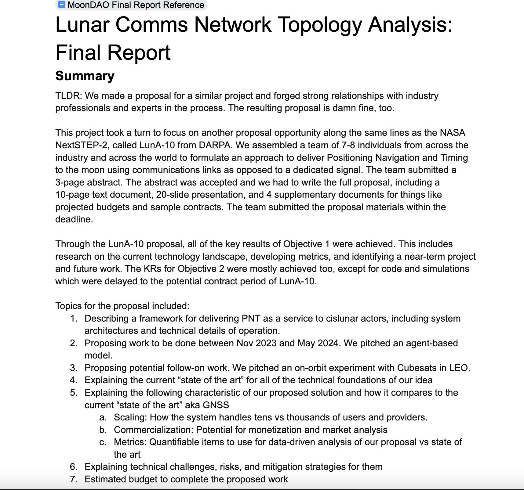 MoonDAO report on lunar comms network topology
