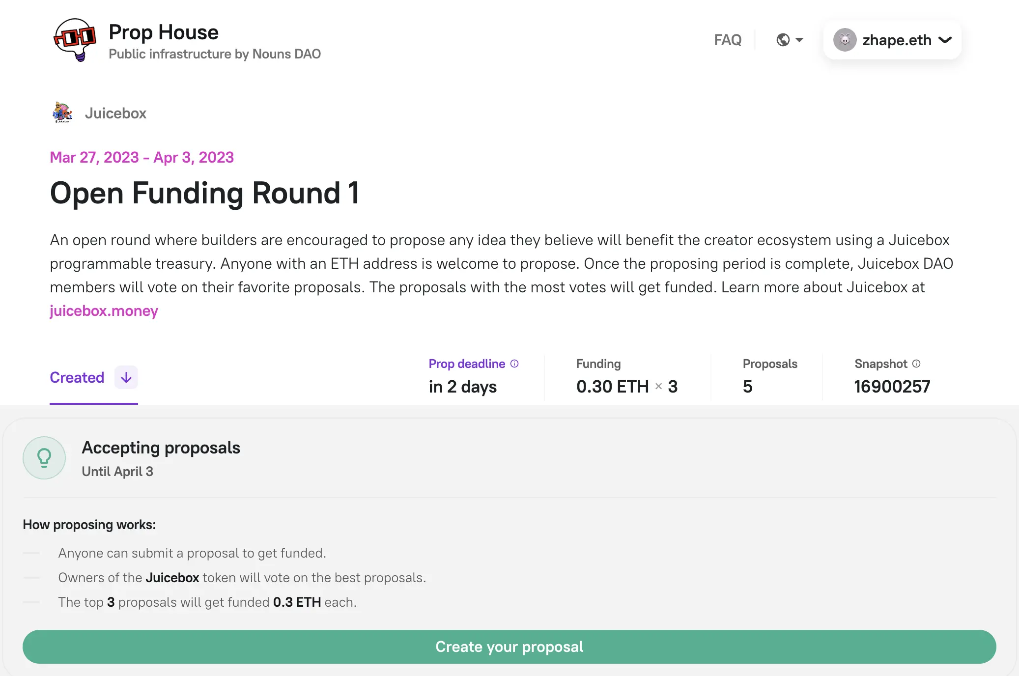 Prop House open round for Juicebox