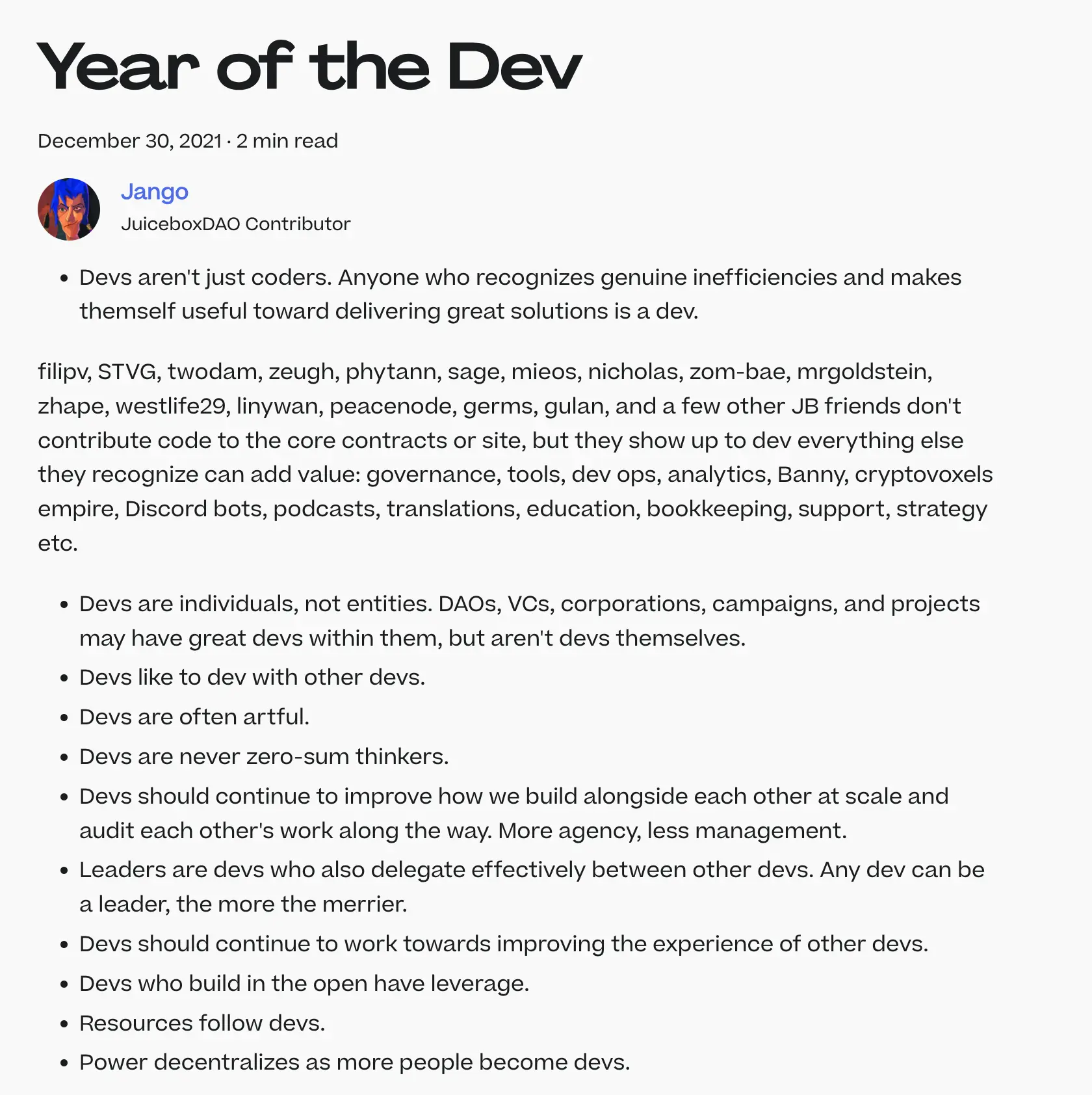 blog post Year of the Dev